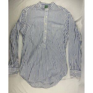 Sid Mashburn Men's Blue Slim Fit Stripe Slub Linen Cotton Button-Up Popover Shir